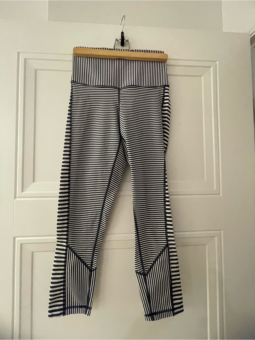 Define Your Inspiration Navy Blue and White Striped Leggings -Size Small